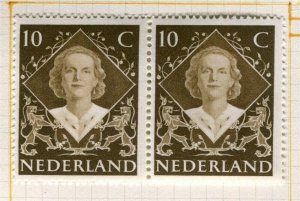 NETHERLANDS; 1948 early Coronation issue Mint hinged Pair 10c.