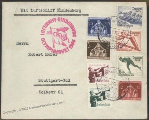 Germany 1936 Hindenburg Zeppelin Mi32Ia Olympics Franking Cover Beuerle E 111195