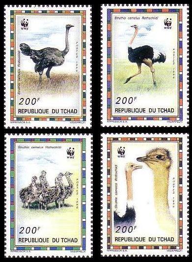 Chad WWF North African Ostrich 4v SC#693 a-d MI#1370-73