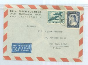 Austria C57/583 1954 airmail cover, C57 (3 schilling bird stamp) and 2.40 shilling Sc 585 on Wien-N.Y. cover roughly opened at t