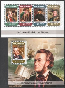 HM1294 2018 MOZAMBIQUE RICHARD WAGNER SHIPS ART COMPOSERS #9524-7+BL1345 MNH