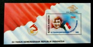 *FREE SHIP Indonesia 50th Anniversary Independence 1995 Flag Children (ms) MNH