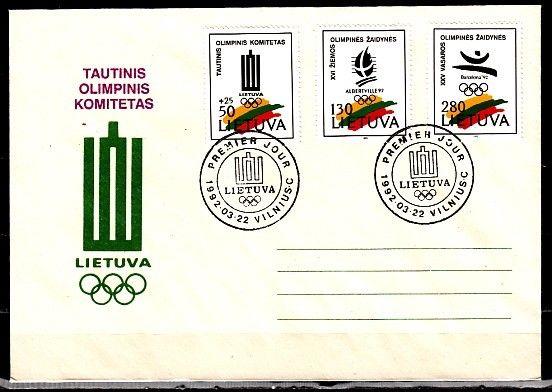 Lithuania, Scott cat. 422-424. Albertville W. Olympics issue. First day cover. ^