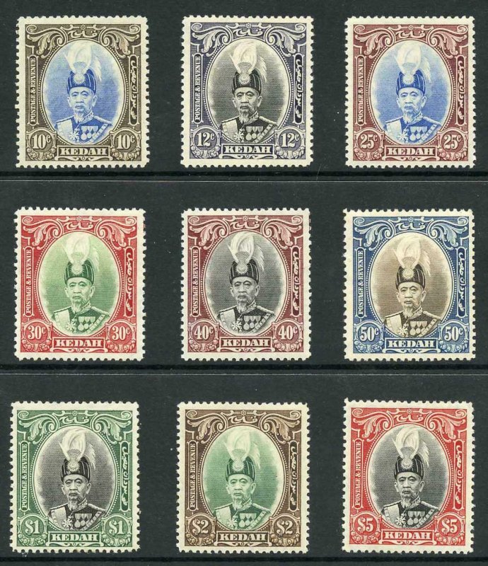 Kedah SG60/68 1937 Set of 9 M/Mint (50c toned gum)