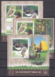 Congo Rep., 2015. Scouts & Owls, sheet of 2 and 2 s/sheets.