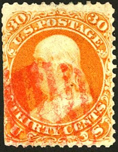 U.S. #71 USED RED CANCEL CLIPPED PERFS