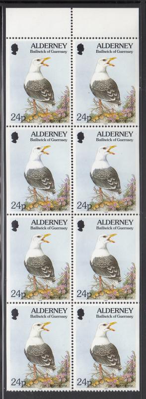 Alderney 1994 MNH Sc #82b Booklet pane of 8 24p Larus marinus, romulea columnae