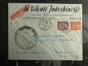 1939 Hanoi Laos Saigon Vietnam First Flight Cover 150 Flown FFC via Air France