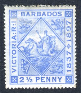 Barbados 1897. Diamond Jubilee. 2 1/2d ultramarine. White paper. MH. SG119.