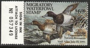 U.S.-MARYLAND 17, STATE DUCK HUNTING PERMIT STAMP WITH REJOINED TAB. MINT, NH VF