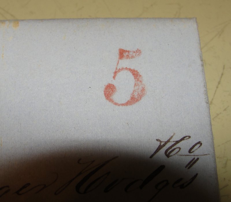 Old 1847 Hand Stamped “5” Letter – Providence, RI. to Vermont