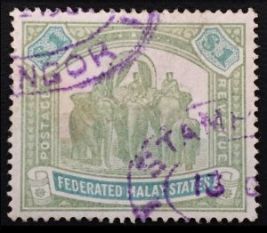 MALAYA 1900 FMS Elephants & Howdah $1 Used Wmk CC SG#23 M1737