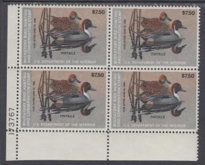 US Sc RW50 MNH. 1983 $7.50 Pintails, Duck Stamp LL Plate Block 173767