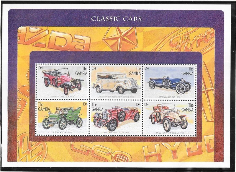 Gambia #1746  4d  Classic Cars  Sheet  of 6 (MNH) CV5.75