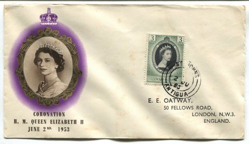 Leeward Islands 1953 QEII Coronation another cacheted First Day Cover 