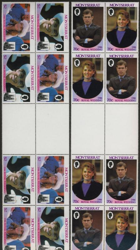 Montserrat 615-6 Gutter Pair Blocks  Specimen o/p MNH Prince Andrew Wedding