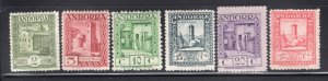Spanish Andorra 1928-31 Short Set of 6 Pictorials, Scott 13-14, 15a, 16-18 MH
