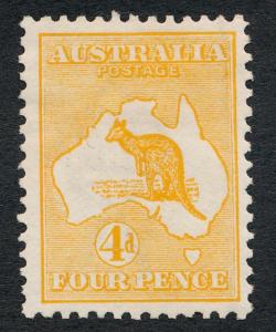 AUSTRALIA 6 MINT HINGED, 4p ORANGE, KANGAROO, 1st WMK