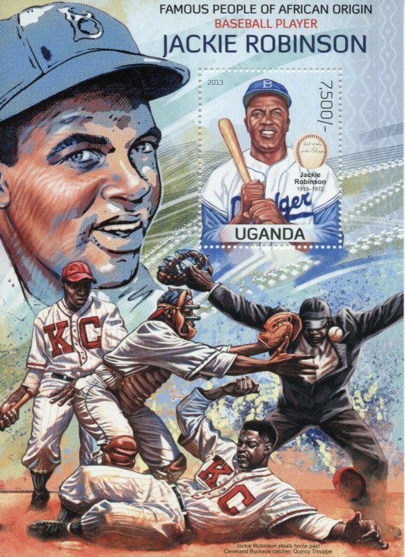 Uganda Baseball Stamps 2013 MNH Jackie Robinson Sports Famous People 1v S/S