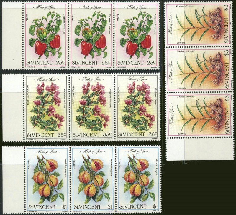 St. Vincent #829-832 Herbs and Spices Flowers Plants Postage Stamps 1985 Mint NH