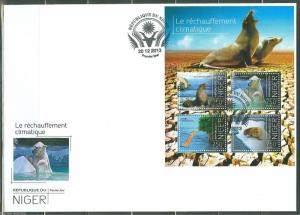 NIGER  2013 GLOBAL WARMING SEAL POLAR BEAR WALRUS GIRAFFE SHEET  FIRST DAY COVER