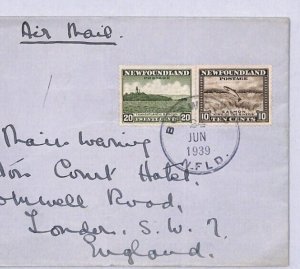 Canada NEWFOUNDLAND Cover Botwood 20c & 10c SALMON GB London 1939 FISH YN104