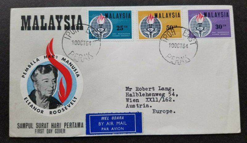 Malaysia Eleanor Roosevelt Commemoration 1964 Globe Snake (FDC) *addressed