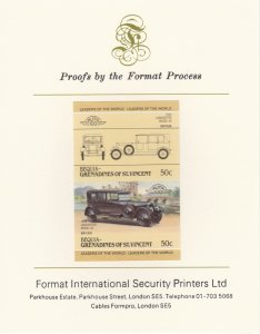 St VINCENT - BEQUIA 1985 CARS   imperf on FORMAT INT PROOF CARD