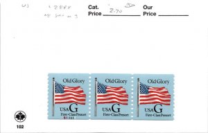 United States Postage Stamp, #2888 Strip Mint NH, 2003 Flag (AD)