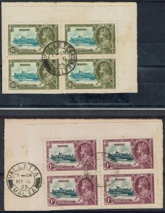 MALTA 1935 KGV SILVER JUBILEE SET BLOCKS ON PIECE WITH FIRST DAY POSTMARKS