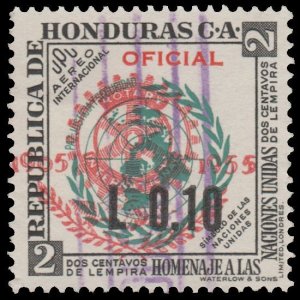 HONDURAS 1955 AIRMAIL STAMP. SCOTT: C239. USED.  OVERPRINTED. # 4