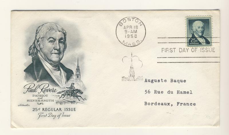 US - 1958 - Scott 1048 FDC - 25c Paul Revere