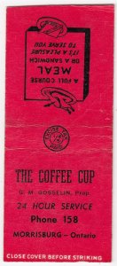 Canada Revenue 1/5¢ Excise Tax Matchbook THE COFFEE CUP Morrisburg, Ontario