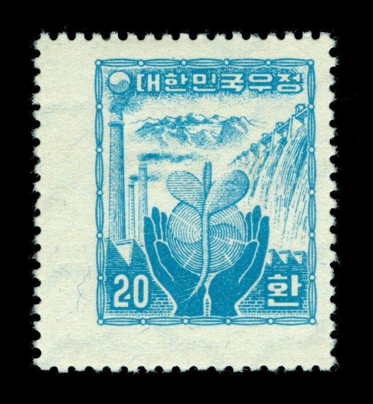 KOREA 1955 Industrial Reconstruction 20h blue -wmk 257- Sc# 211 (Mi 188)mint MNH