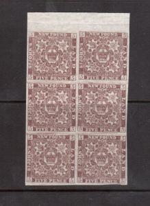 Newfoundland #12a XF/NH Margin Block Of Six **With Certificate**