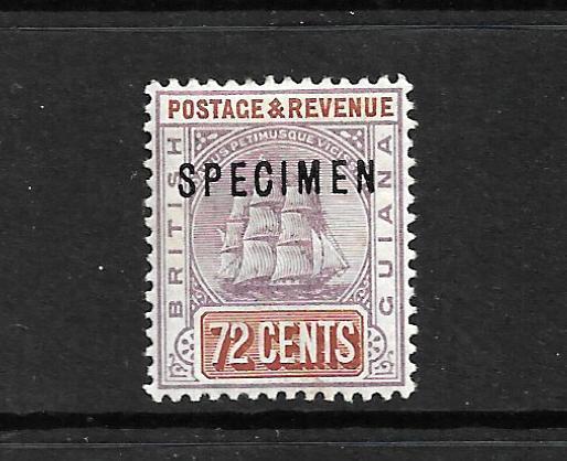 BRITISH GUIANA 1889  72c    SHIP   MLH  SPECIMEN  SG 203s