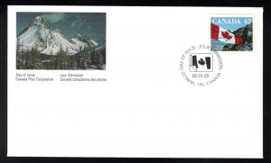 1388 Scott, FDC, Canada, Quick Stick Flag over Mountains, 42c, 1992, Jan 28