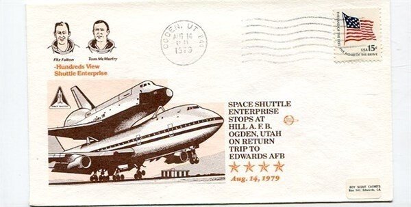 D7289 Shuttle Enterprise Spacecover Stops at Hills A.F.B. Odgen USA 1979