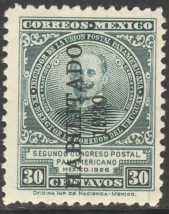 MEXICO 672, 30¢ HABILITADO 1930 PAN-AMERICAN POSTAL CONGRESS. UNUSED H OG, VF.