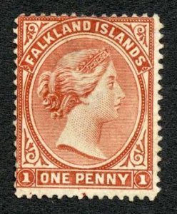 Falkland Is SG1 1d Claret No Wmk (light thin and a crease) Mint to gum Cat 750  