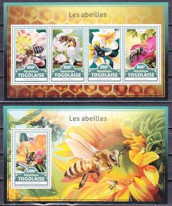 Togo, 2016 issue. Honey Bees sheet of 4 and s/sheet. ^