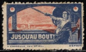 1914 WW I France Delandre Poster Stamp Jusqu'au Bout! (Until the End)