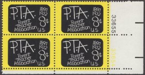 1972 PTA Plate Block Of 4 8c Postage Stamps, Sc# 1463, MNH, OG