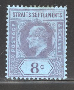 Straits Settlements Scott 97 Unused HOG - 1902 8c King Edward VII - SCV $4.75