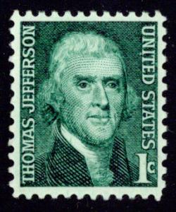 Sc 1278   1¢ Thomas Jefferson Single VF, MNH