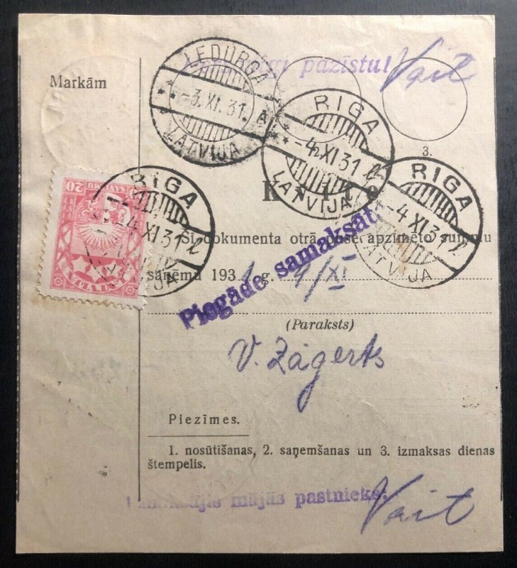 1931 Ledurga Latvia Parcel Receipt Cover To Riga