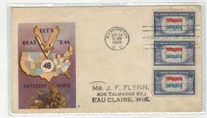 1943 WW2 PATRIOTIC FDC OVERRUN COUNTRIES 913 NETHERLANDS STRIP OF 3 Scarce