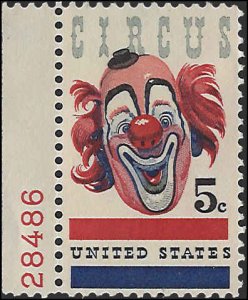Scott# 1309  1966 5c red, bl, pink & blk  Circus Clown   Mint Never Hinged - ...