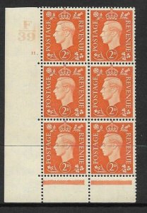 1937 2d Orange Dark colours F39 11 Dot perf 6B(E/P) block 6 UNMOUNTED MINT/MNH