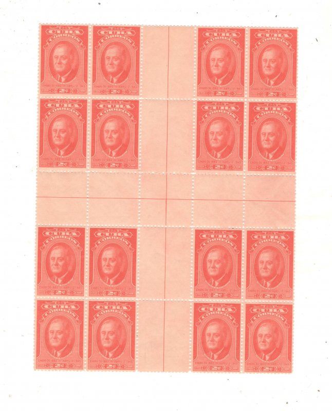 CUBA SCOTT# 406 CROSS GUTTER BLOCK OF 16 MNH